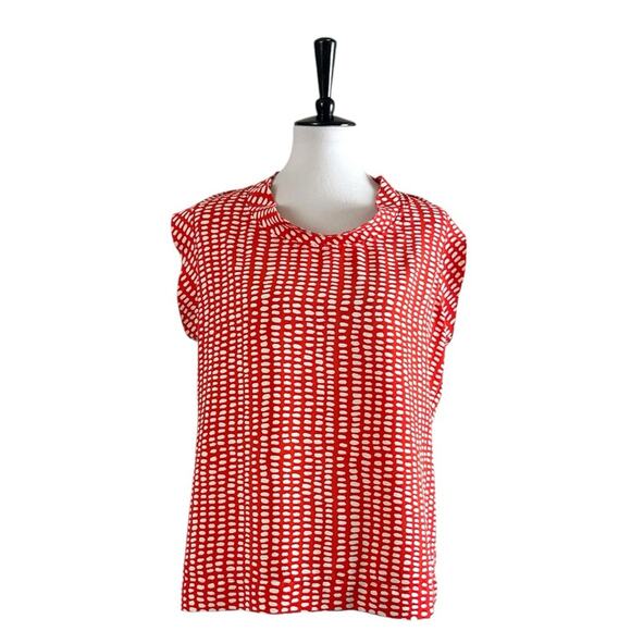Cabi Blouse Top Cap Sleeves Orange White Geo Dot Print Women’s Size Medium - Picture 1 of 12